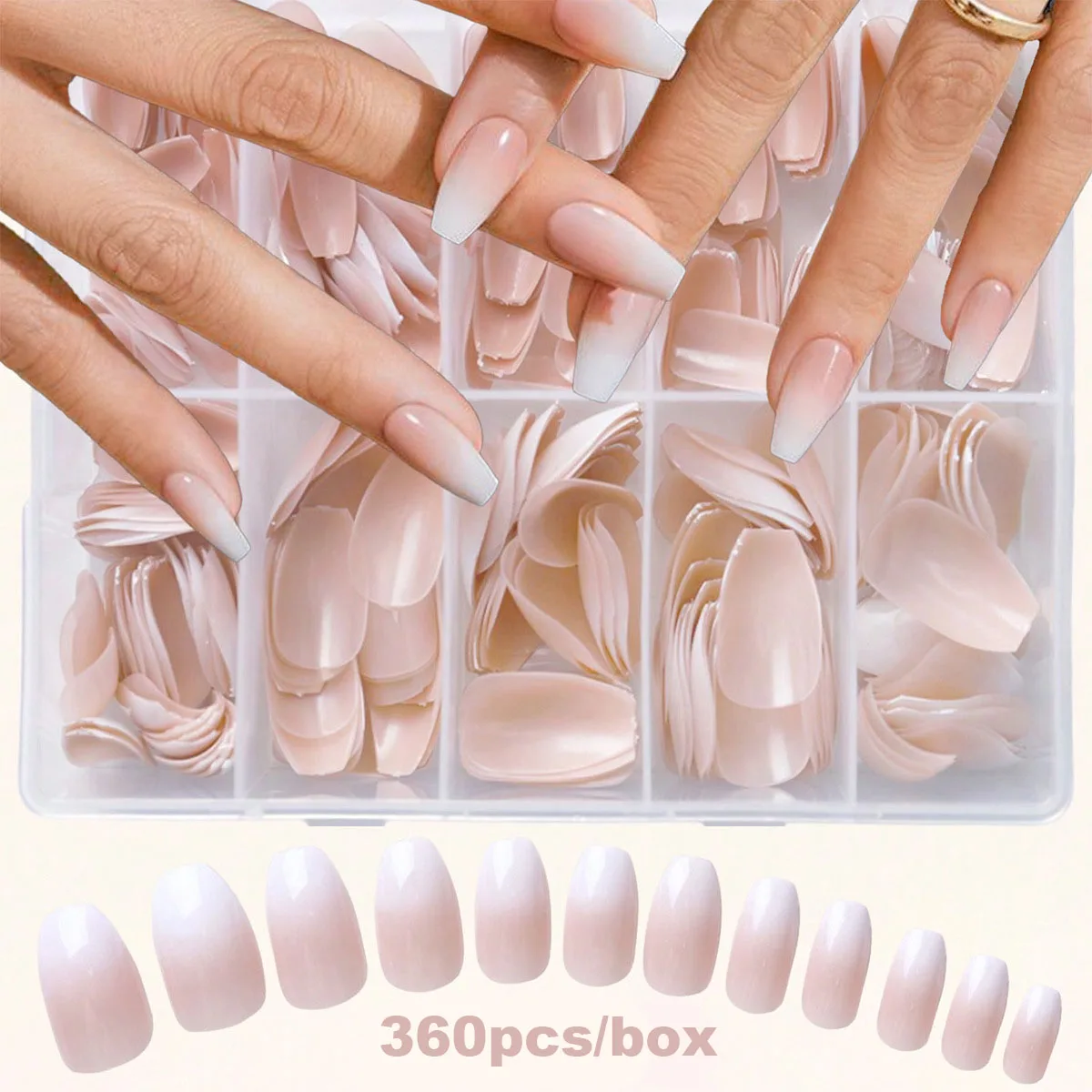 

360 шт./кор., розовый, белый, градиентный пресс для ногтей, 10 размеров, глянцевые короткие накладные ногти в виде гроба, носимые накладные кончики ногтей, маникюрный набор