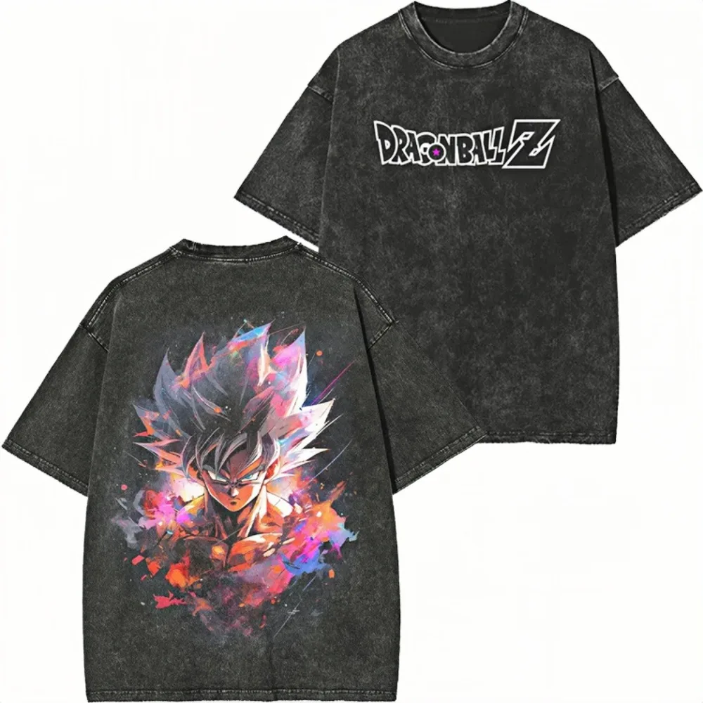 2026 Dragon Ball Super Saiyan Goku Flammen-Print Baumwoll-Oversize-T-Shirt für Herren und Damen – Lässiges, locker sitzendes Unisex-Anime-Grafik-Oberteil