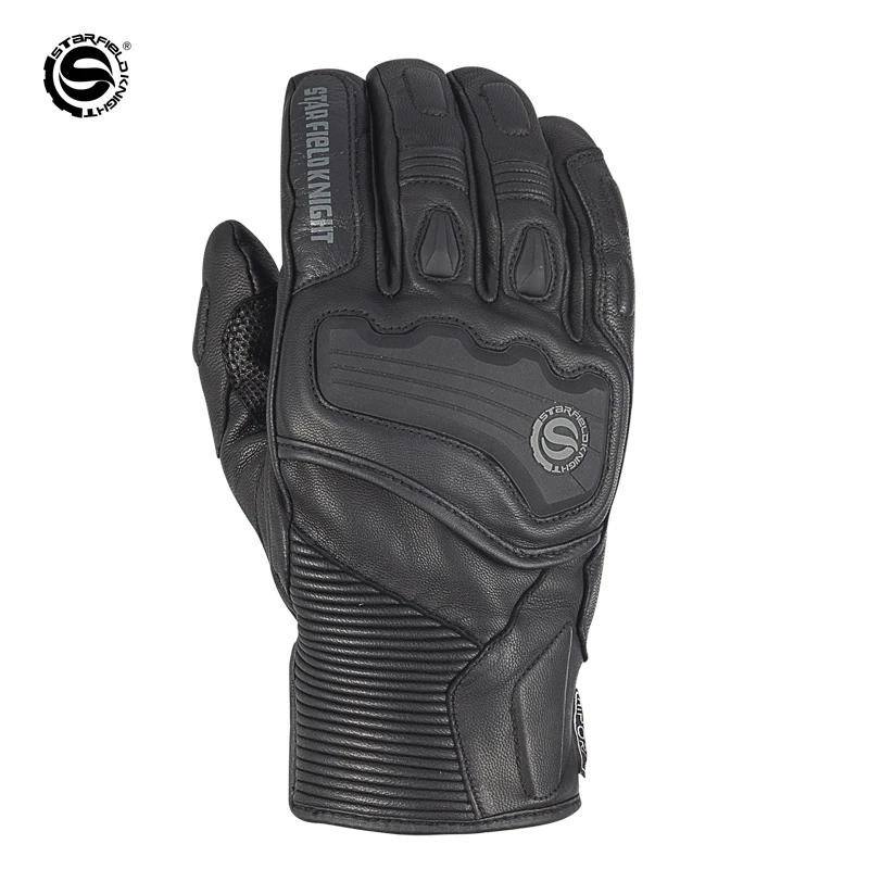 SFK Black Motorcycle Gloves Add Fluff Winter Keep Warm Windproof Waterproof Wear-resistant Full Finger Riding Joint Protection