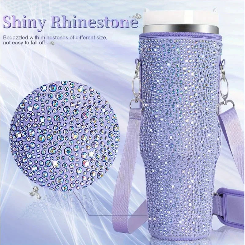 

6 colors shiny rhinestone Lanyard cup protection case bag vacuum bottle compatitable 40oz accessories vehicle