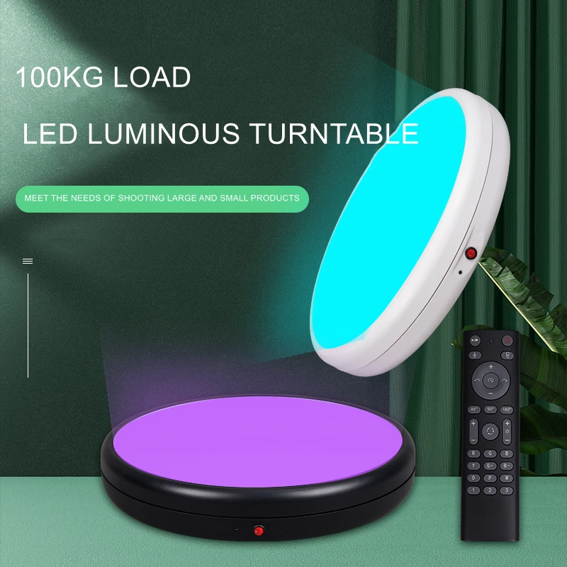 30CM/45CM Remote Control Electric Rotary Visual Display Stand 360° Panoramic Livestream Turntable RGB Color Luminous 100KG Load