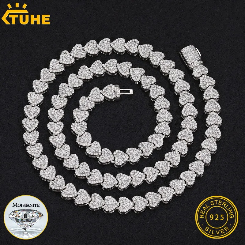 TUHE Unisex Heart 925 Chains Necklaces Moissanite Cuban Chain For Men Hip Hop Jewelry