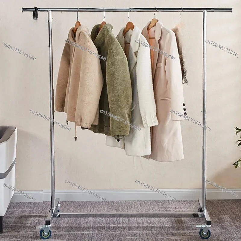Creative Stainless Steel Clothing Rack with Wheels, Folding Lifting Single Bar Garment Display Stand