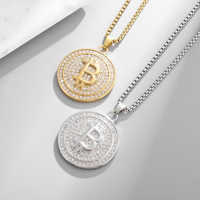 Iced Out Bitcoin Pendant & Cuban Link Chain sale