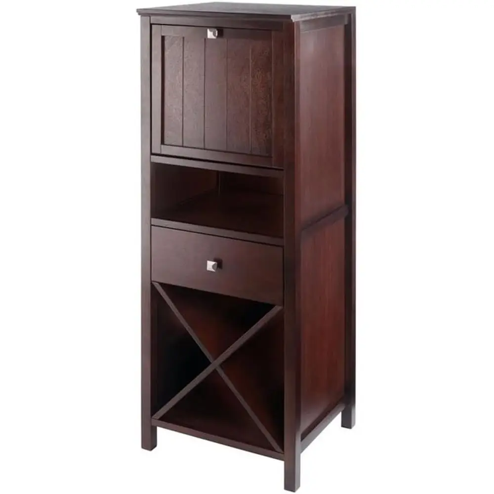 

Walnut Finish 4-Section Wooden Wine Rack Cabinet, Freestanding Storage for Kitchen, Dining, Living Spaces