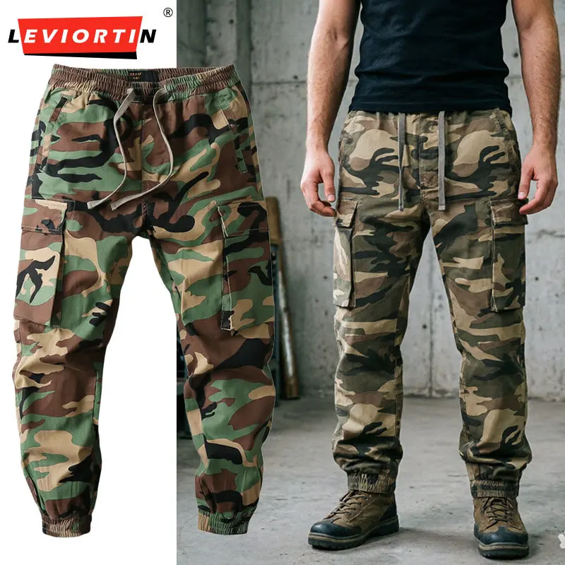 Men's Fall Winter Cargo Jogger Pants, Slight Stretch Relaxed Fit Camo Workwear Trousers, Outdoor Durable Cuffed Casual Pants