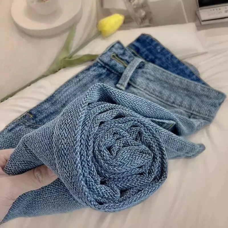 ارتفاع الخصر واسعة الساق مستقيم فضفاض الجينز الملابس النسائية الخريف الشتاء جديد Bootcut بنطلون ل الكمثرى شكل الجسم سليم صالح