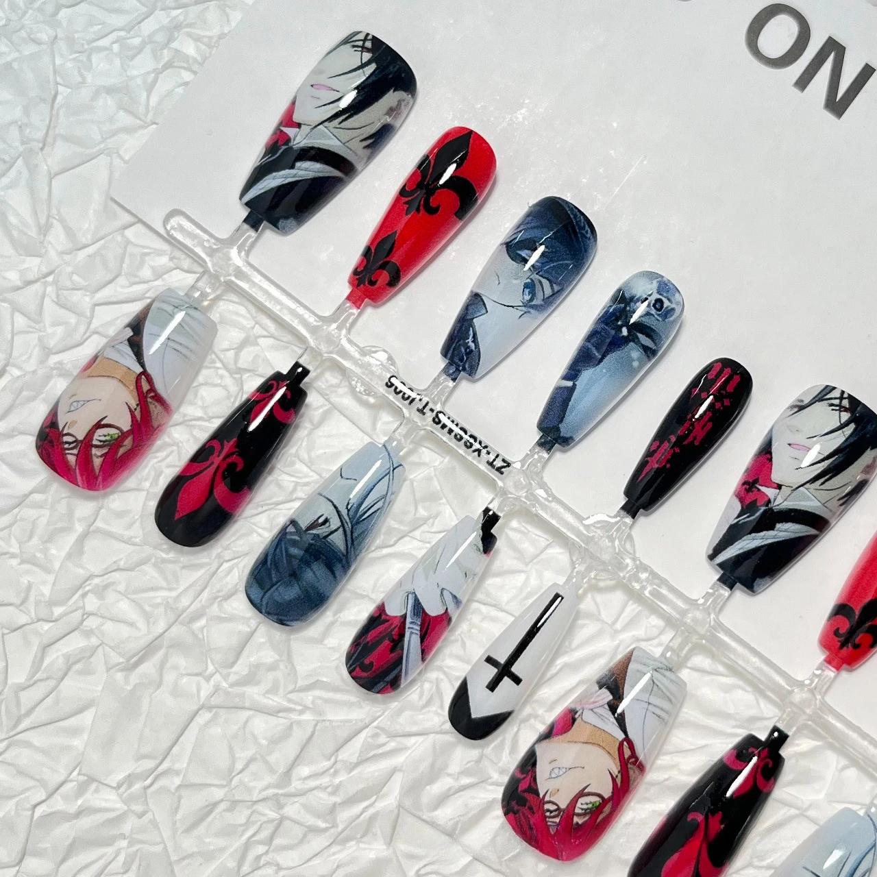 Grell Sutcliff Sebastian·Michaelis Ciel Phantomhive Pretty Fashionable Fake Nails Anime Graffiti Ballerina Nail Art Decoration