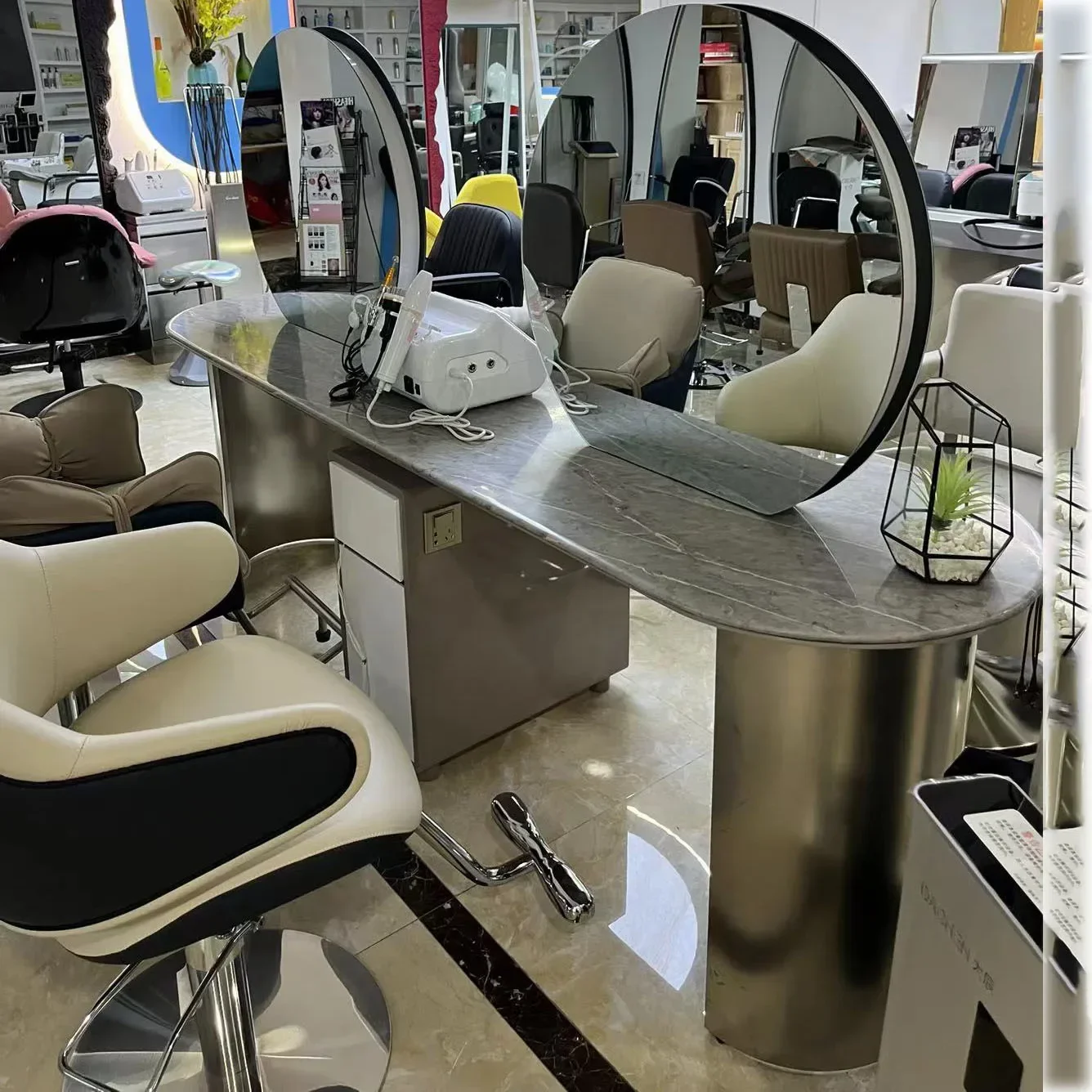 Barber shop mirror table Internet celebrity hair salon mirror hair salon special cabinet integrated stainless steel single