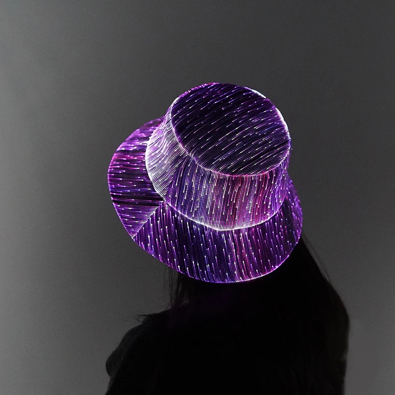 

Rechargeable Fashionable Led Mutil-Color Luminous Glowing Hat Fiber Optic Cyberpunk Luminous Bucket Hat with USB Cable