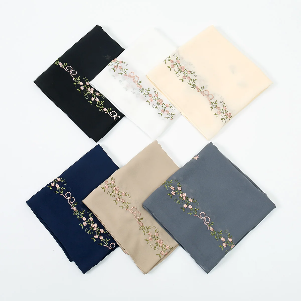 

Floral Embroidered Chiffon Scarf Hijab for Woman Muslim Plain Soft Long Shawls Headsacrf Headwraps Ramadan Prayer Foulard