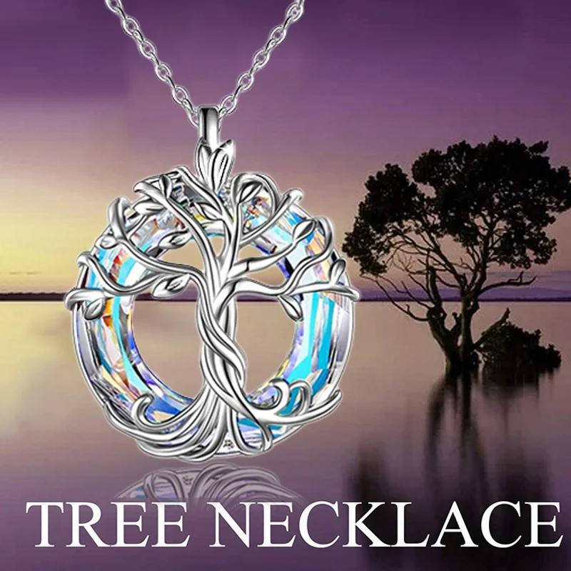 Celtic Tree of Life Necklace for Women Northern Lights Crystal Pendant Ladies Gift Girl Wife Birthday Collares Para Mujer