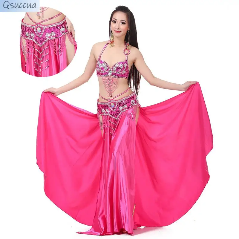 

Belly Dance Suit Double Split Satin Skirt Performance Costume