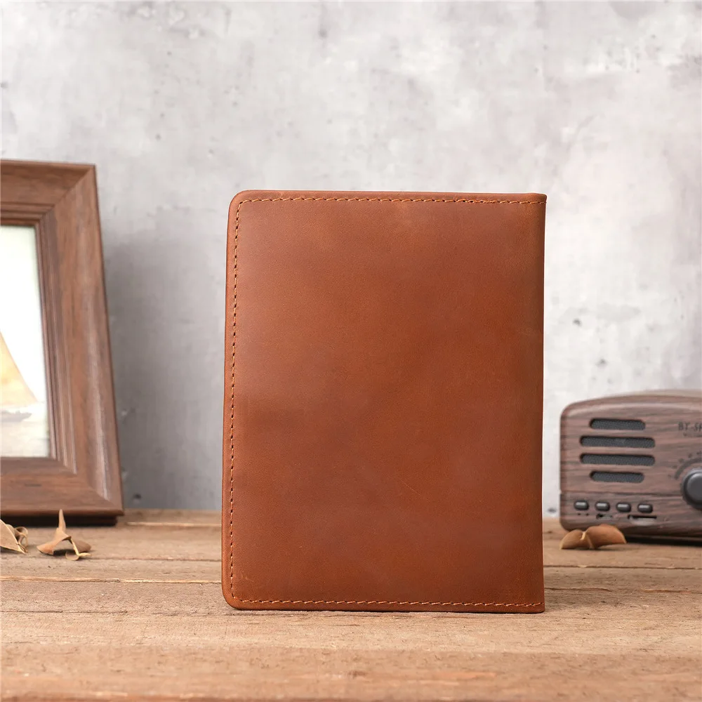 1135 Male and Female Genuine Leather Crazy Horse Leather Passport Bag Retro Multi Slot Card Bag for Travel and Business Trips