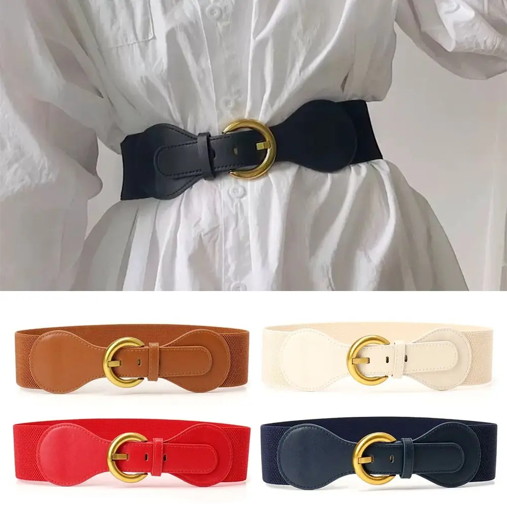 Wide Bowknot Buckle Corset Waist Belt PU Leather Stretchy Bow Elastic Cummerbunds Decorative DIY Waist Bands