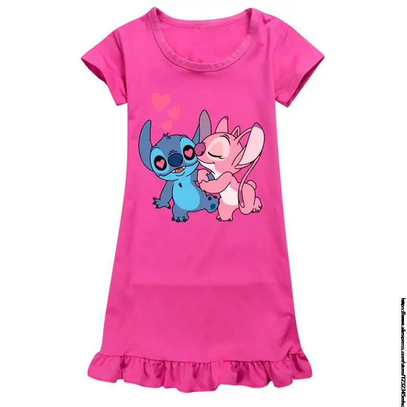 Disney Stitch Night Dress Cotton Chinese Dress Little Girl Toddler Baby Nightgown Night Wear for Kids Girl Pijamas Short Sleeve