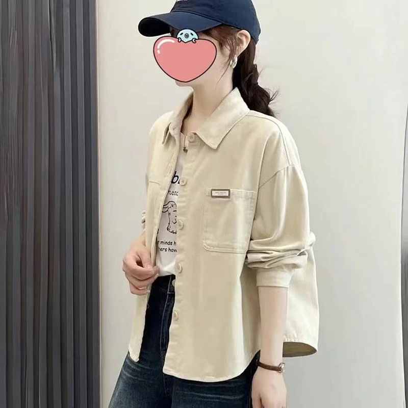 데님 코튼 코트 여성 2025 봄 가을 새로운 셔츠 자켓 여성 짧은 패션 아웃웨어 느슨한 디자인 감각 틈새 오버 코트 조수