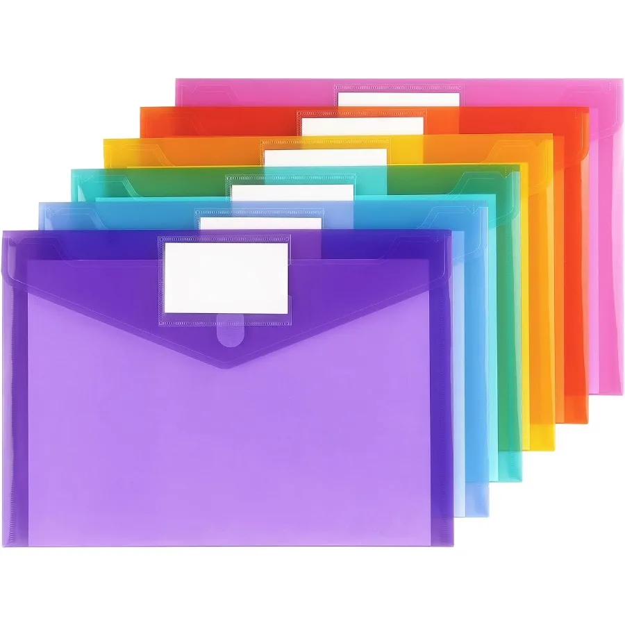 6 Pack Plastic Envelopes Poly Envelope Folder Clear Document Plastic File Folde Organization with Hook and Loop Closure Letter