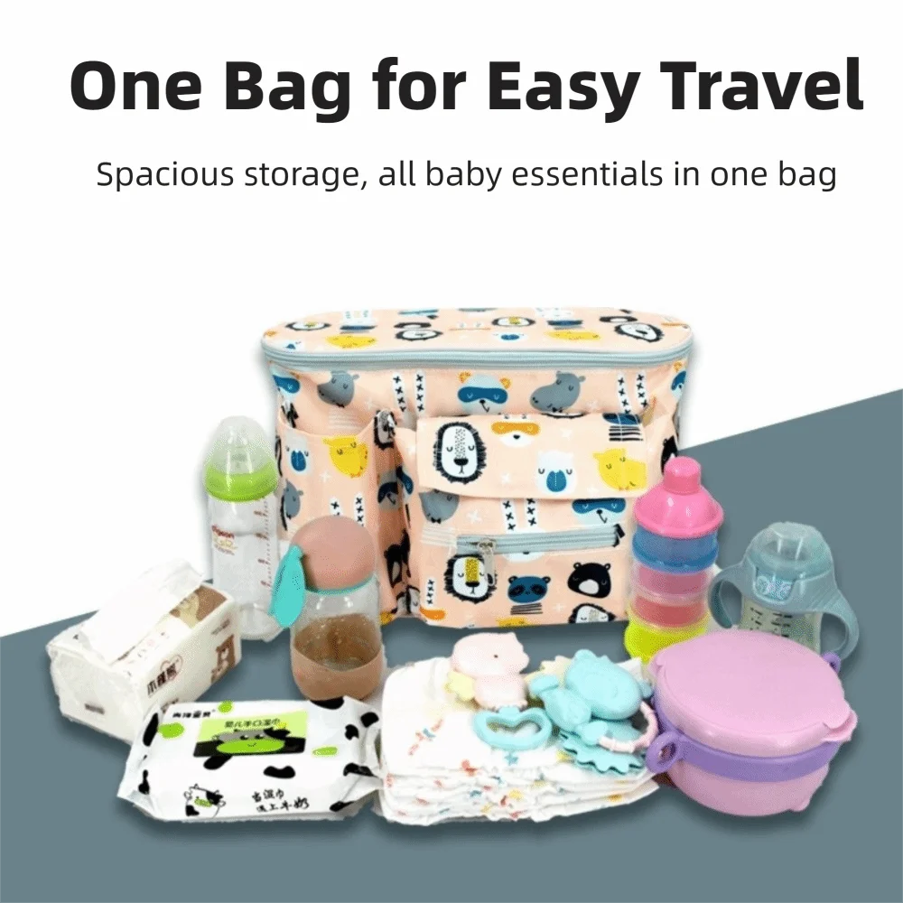 Oxford Cloth Stroller Bag Printed Cartoon Multi-functional Diaper Bag Large Capacity Storage Basket Pushchair Use