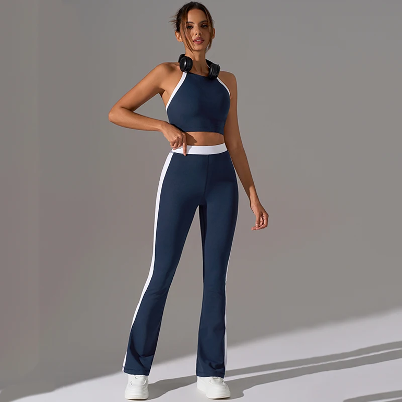 مجموعة اللياقة البدنية الرياضية النسائية حمالة صدر رسن ممتصة للصدمات عالية الخصر لرفع الورك والتخسيس واليوجا سراويل واسعة قليلاً #1