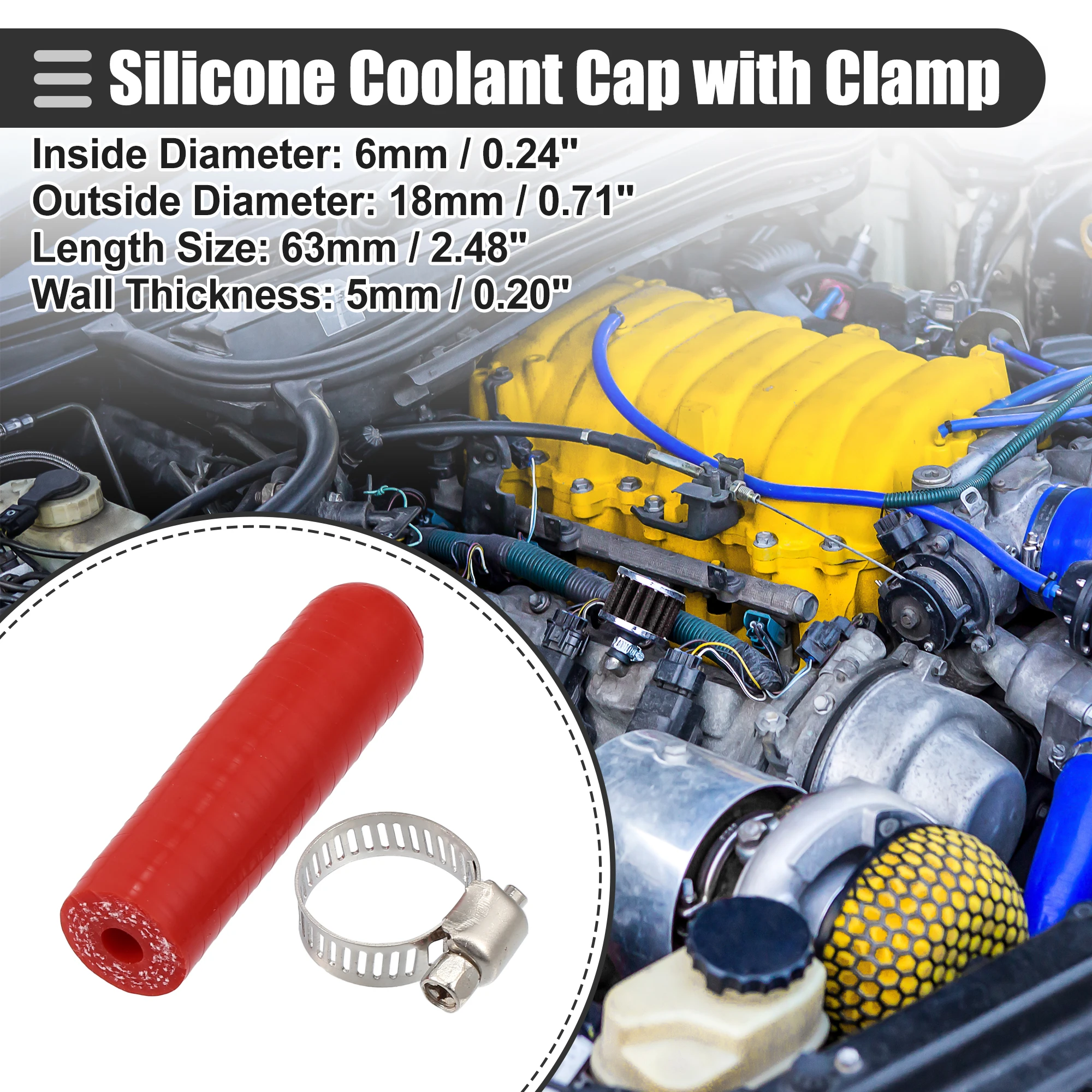 UXCELL Car Silicone Coolant Cap with Clamp for Bypass Heater Vacuum Water Port Reinforced End Cap 6mm ID to 40mm ID Red