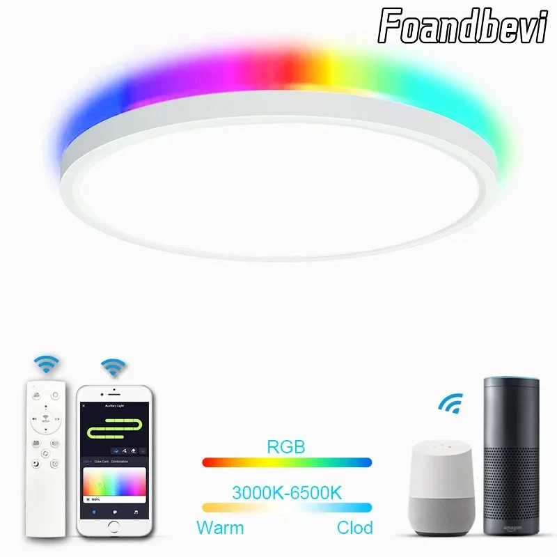 Foandbevi LED Ceiling Lamp RGBCW Dimmable Smart APP TUYA WIFI Remote Control Voice Control Bedroom Decor Light Indoor Party Lamp