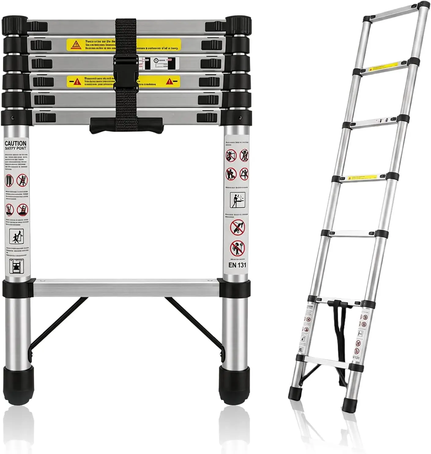6.5FT Telescoping Stainless Steel Extension Ladder, 330lbs Anti-Wobble Heavy Duty Ladder, One-Button Slow Retraction Collapsible Ladder, Portable Folding Ladder for RV Attic Home