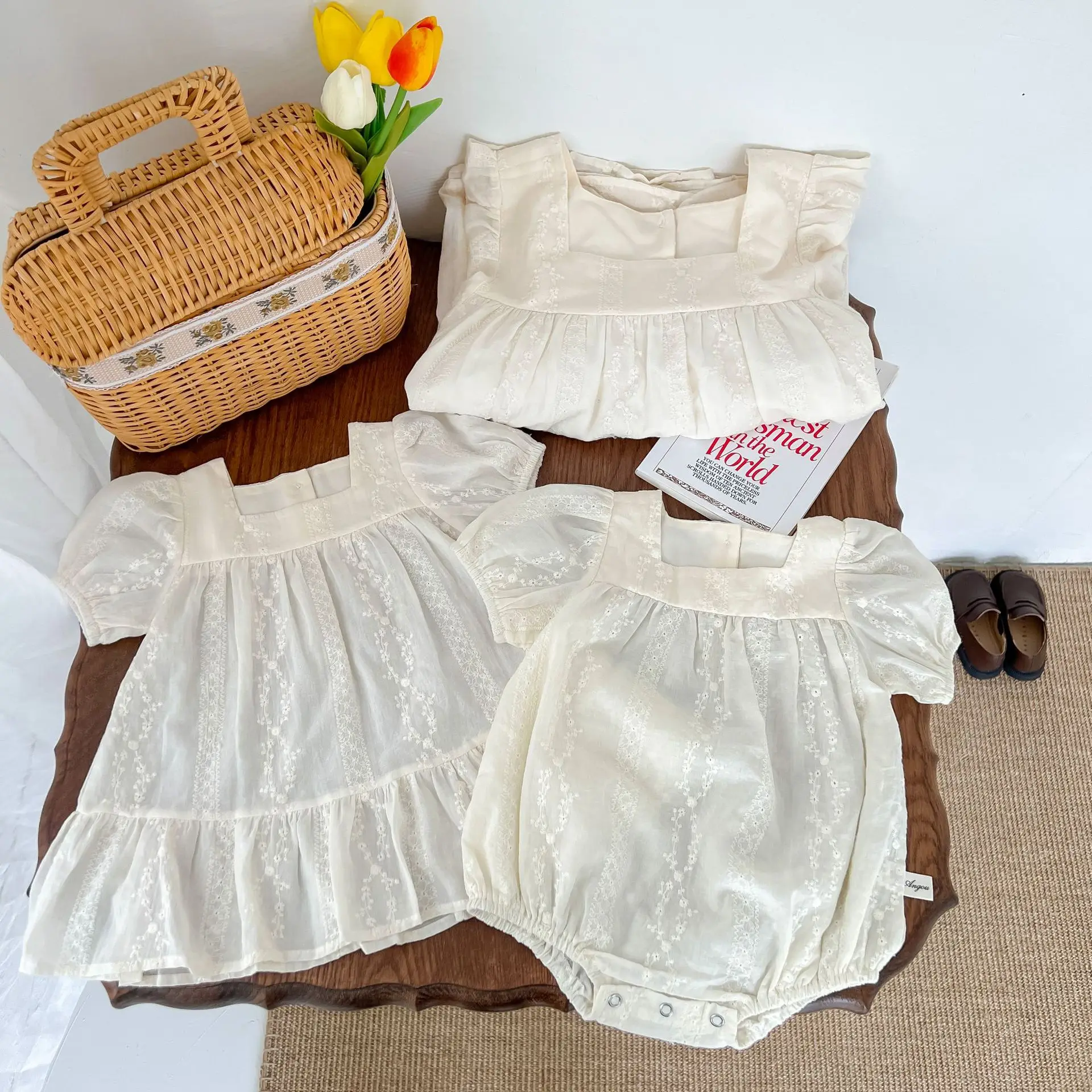 Family Matching Clothes Summer Girl  Dress Woman Embroidered Dress Cute Infant Girl Clothes Mother Daughters Look