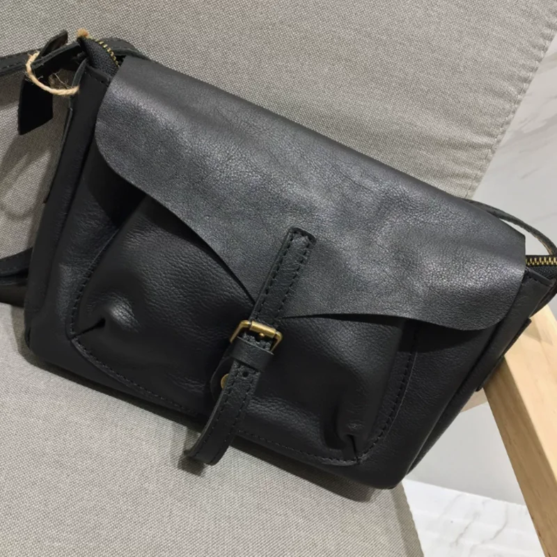 Retro Women Crossbody Bags Natural Real Leather Shoulder Bag Female Solid Casual Daily Messenger Bags Satchel Designer Handbags