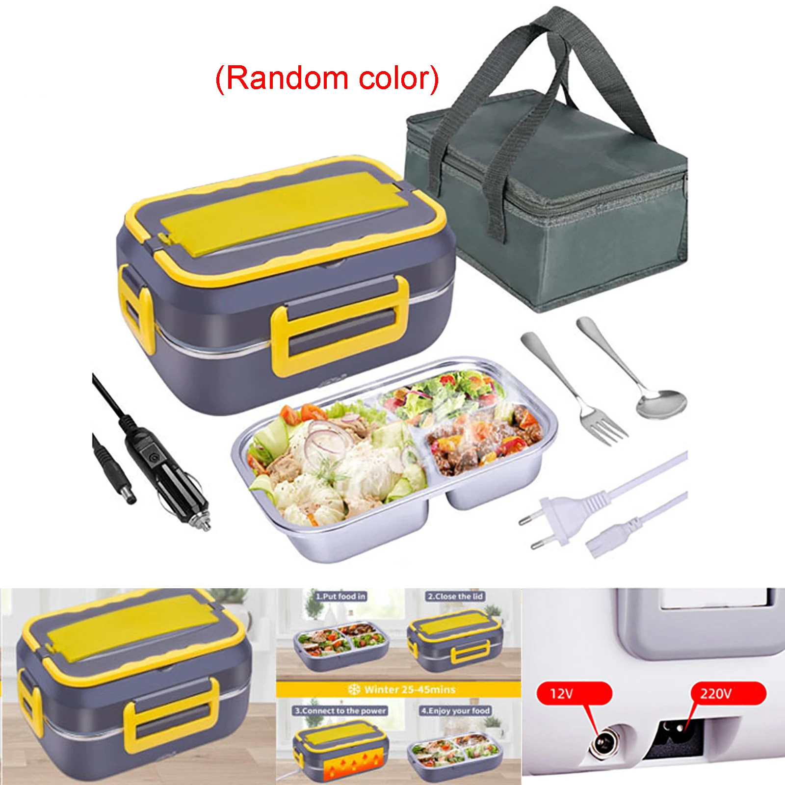 BPA Free 12/24V 110/220V Home Car Electric Lunch Box Stainless Steel Food Heated Warmer Container Home Heater Bento Box Set 2in1