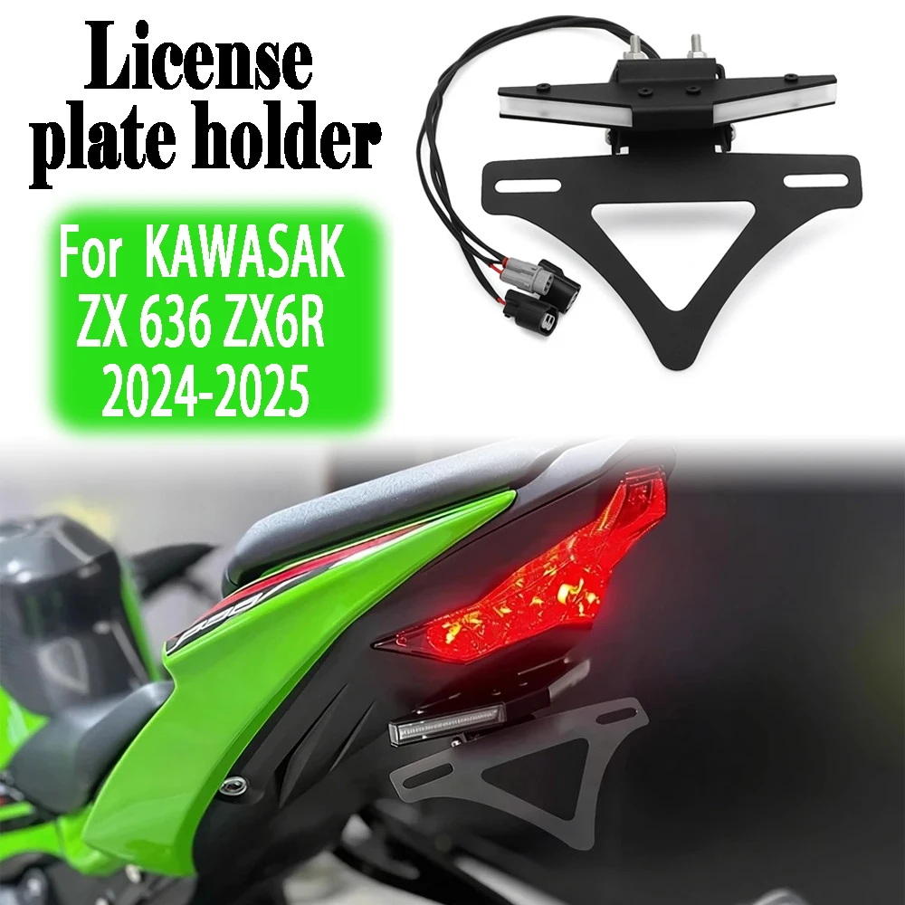 

Motorcycle Accessories For KAWASAKI Ninja ZX-6R NINJA ZX 636 ZX6R 2024 2025 Folding License Plate Holder Frame LED Plate Light
