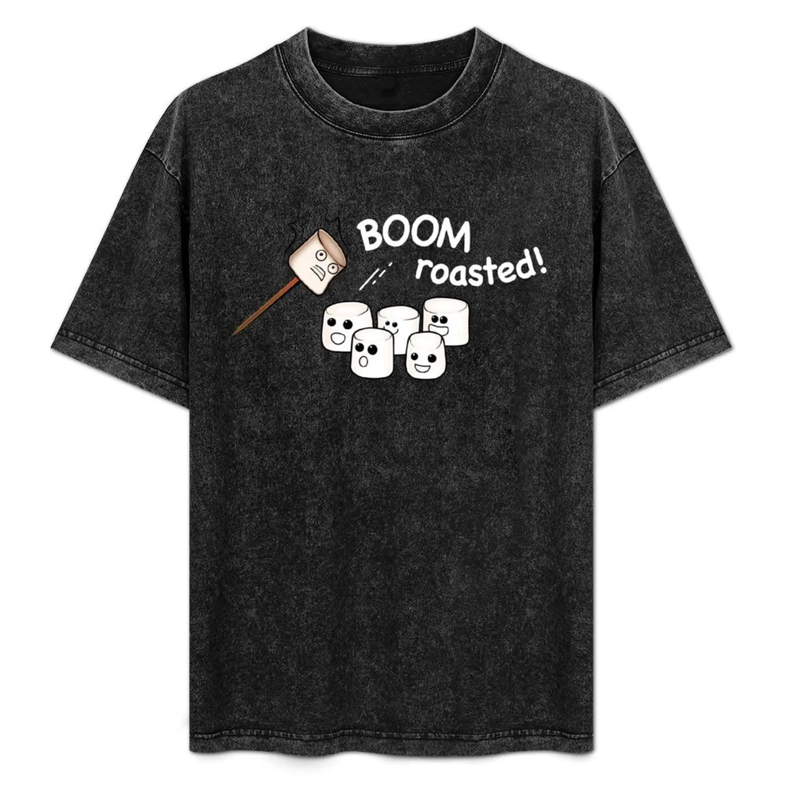 

Boom! Roasted! Cute Marshmallows - white text T-Shirt Basic Plain Short Sleeve Crew Neck Tee
