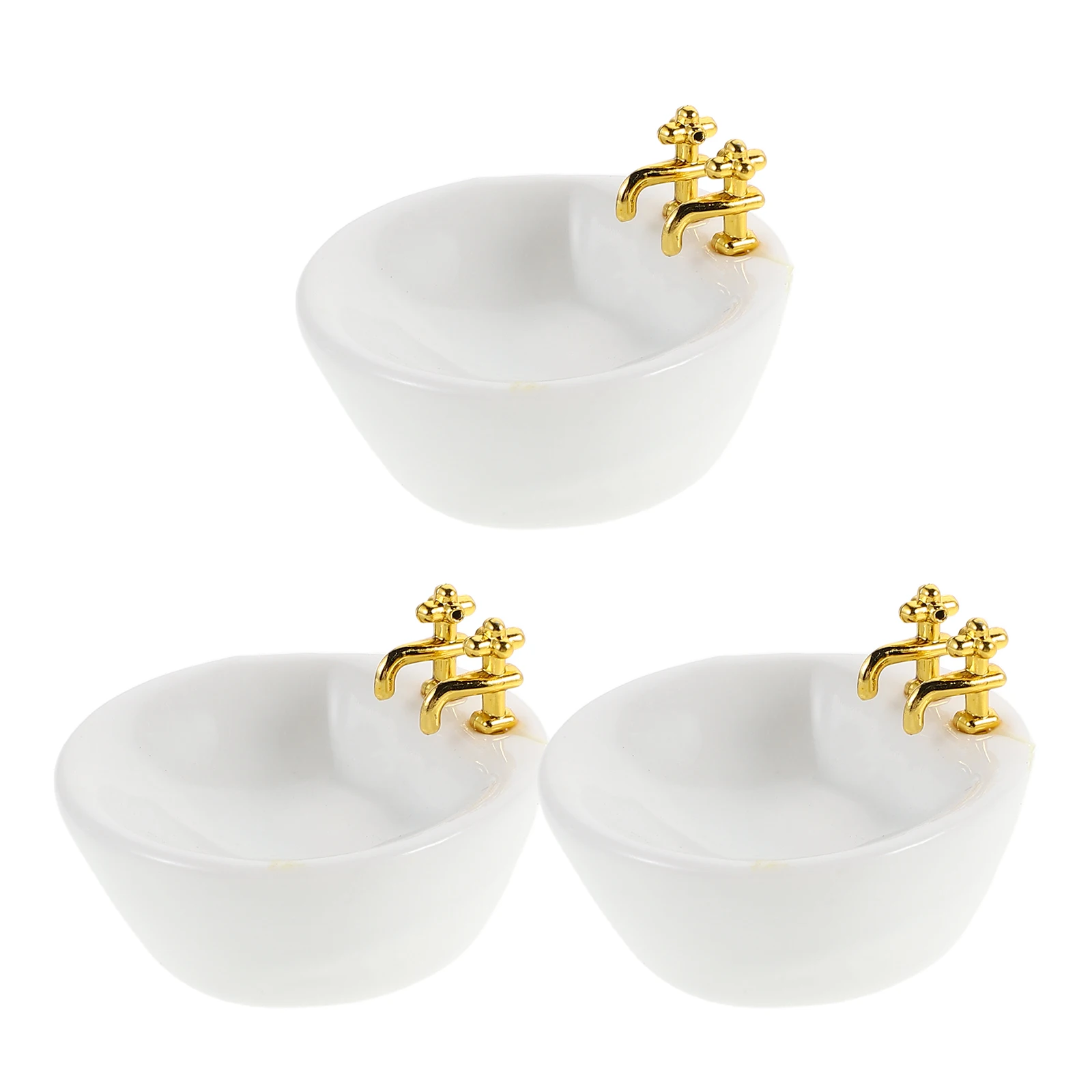 3개입 인형집 욕실 액세서리 미니어처 화이트 싱크 세트 리얼리틱 손 씻기 싱크 욕실 장식 인형집용