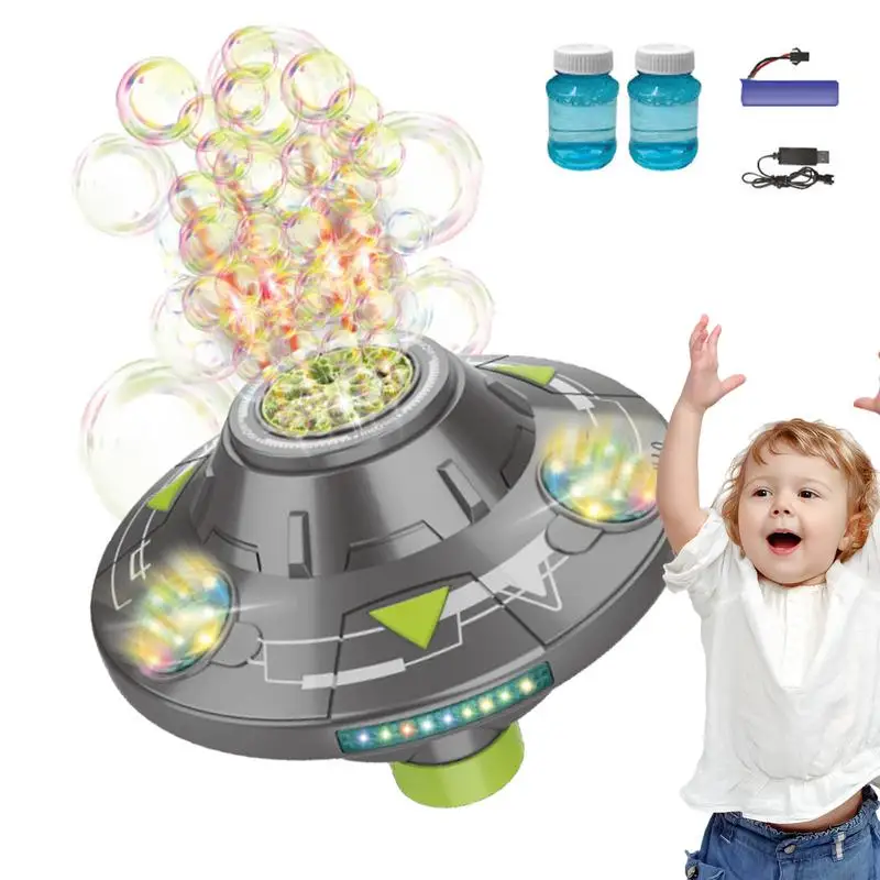 Automatic Bubble Machine Rotating Light Up Flying Saucer Toys Cute Bubble Maker With Sound For Garden Yard Kids Outdoor Toys For