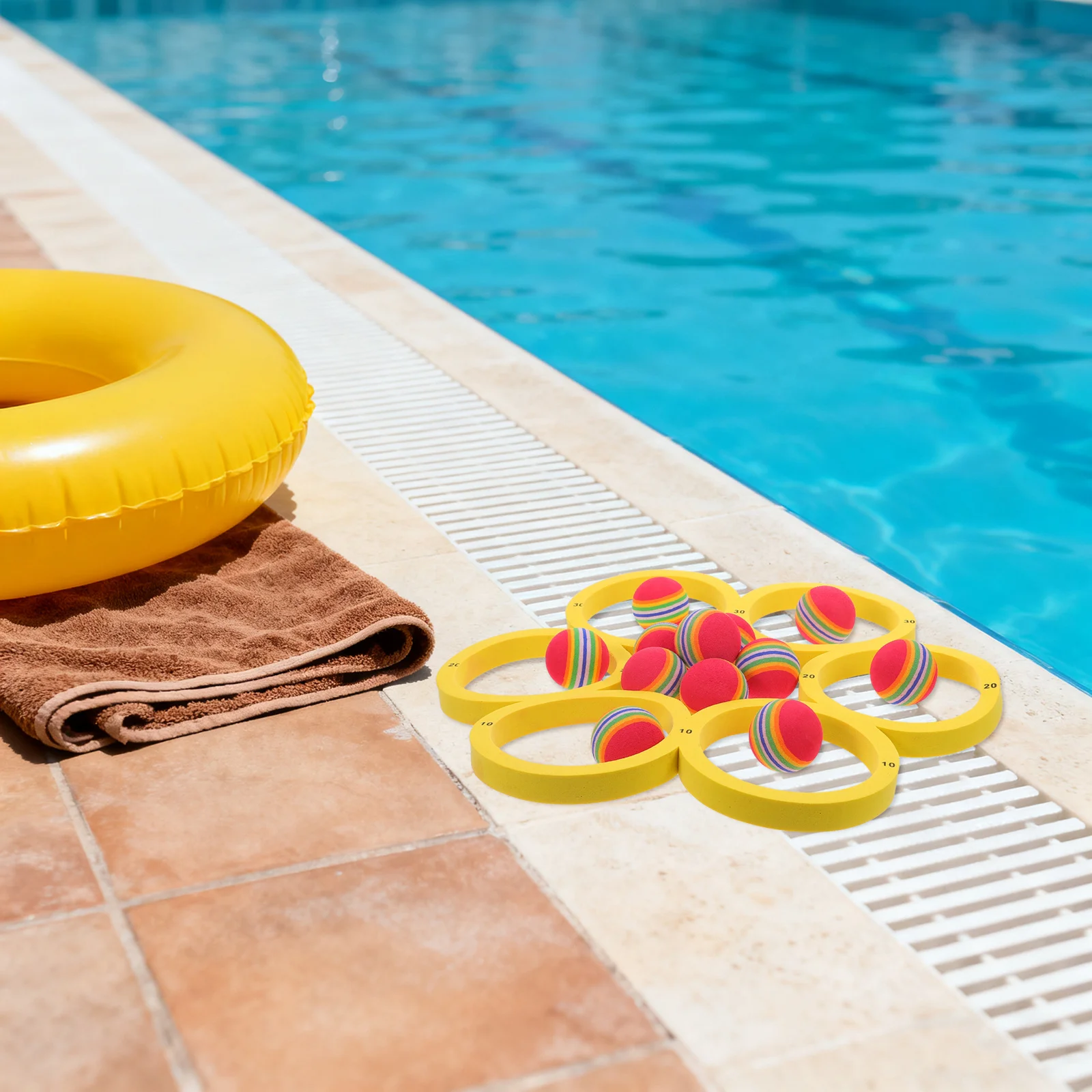 Juego de lanzamiento de piscina, anillos flotantes Eva, 12 bolas, juegos de lanzamiento de piscina familiar, puntuación marcada, juego de agua al aire libre, juguete de anillos de lanzamiento, 1 Juego