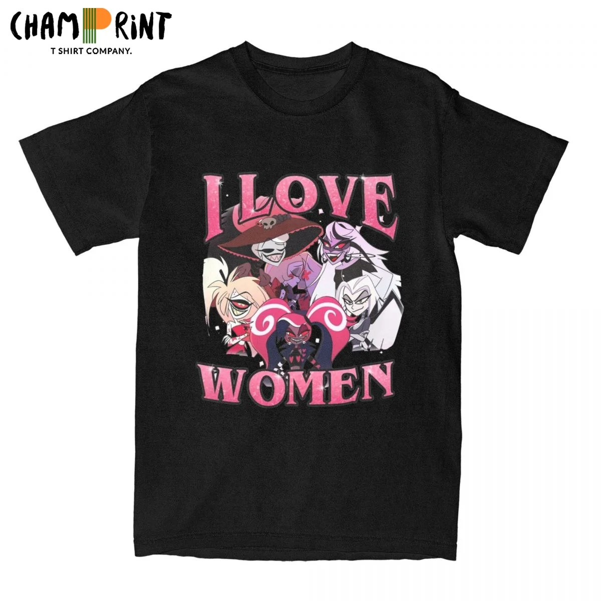 Hazbins Hotels I Love Women Men T Shirt Vintage Tee Shirt Short Sleeve Round Neck T-Shirt Cotton Plus Size Clothes