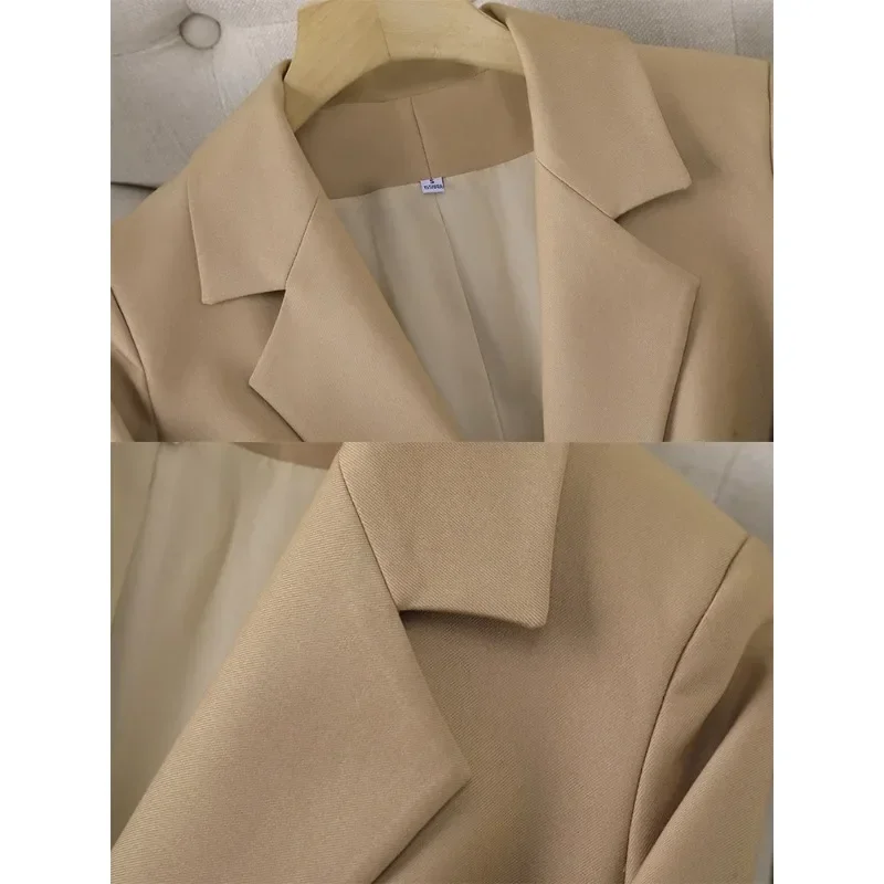 Women Autumn Winter Long Blazer Apricot Black Solid Office Ladies Female Work Wear Formal Jacket Coat