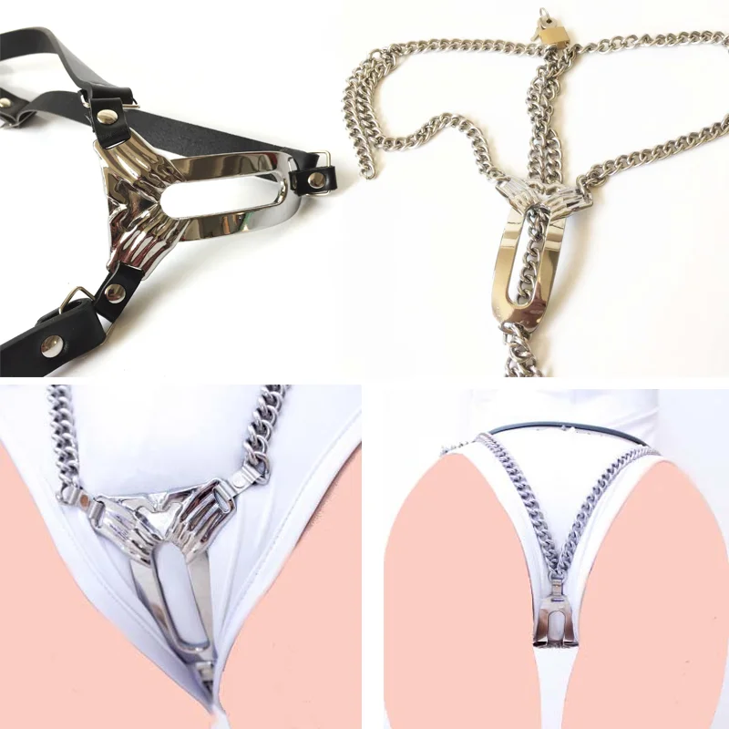 Female Invisible Chastity Belt Metal Stainless Steel/PU Leather Locking Pants BDSM Bondage Restraint Sex Device for Woman