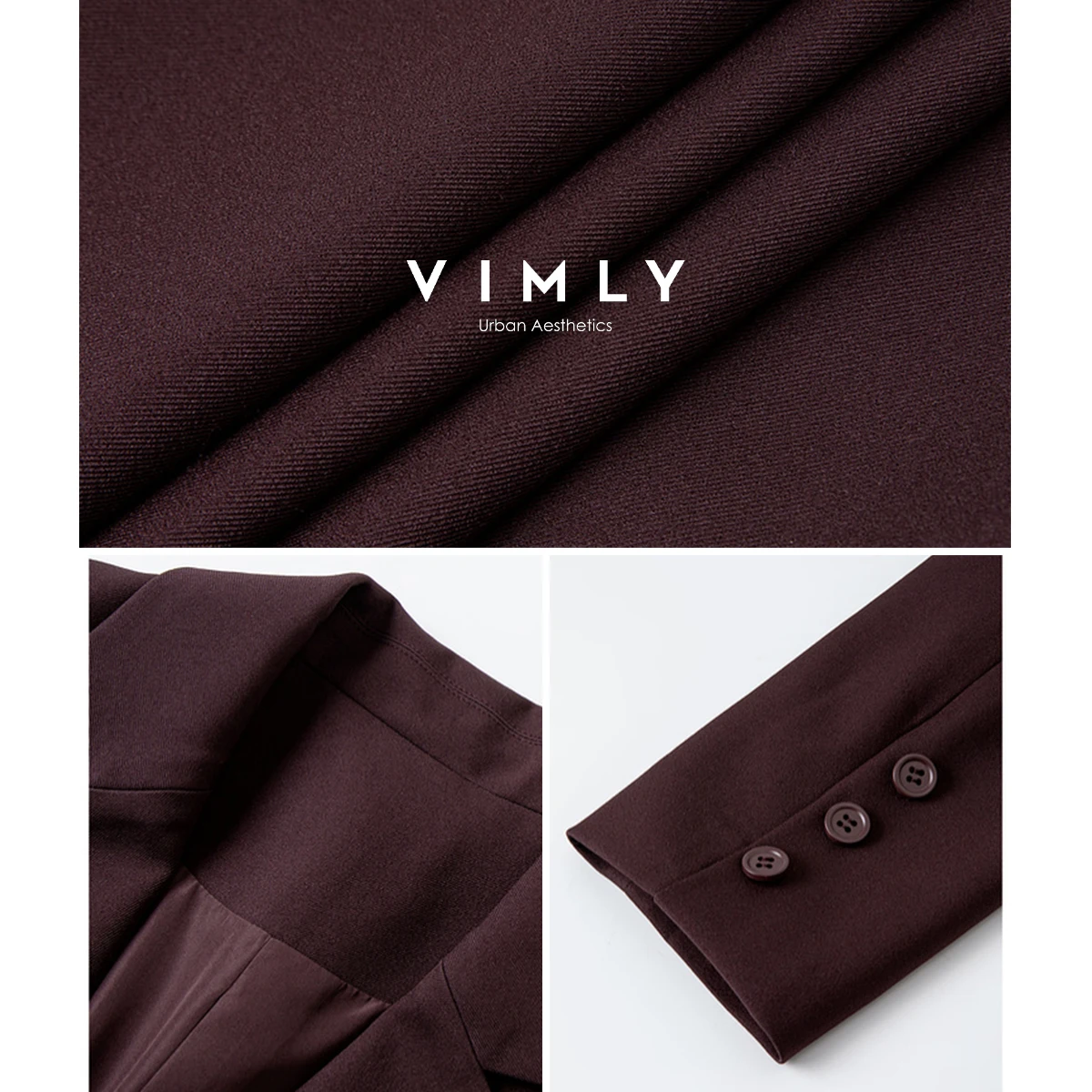 VIMLY المرأة سترة أنيقة حمراء معطف الخريف 2025 عادية محززة الرقبة السيدات السترة امرأة مكتب ارتداء جيب السترة فام A2360
