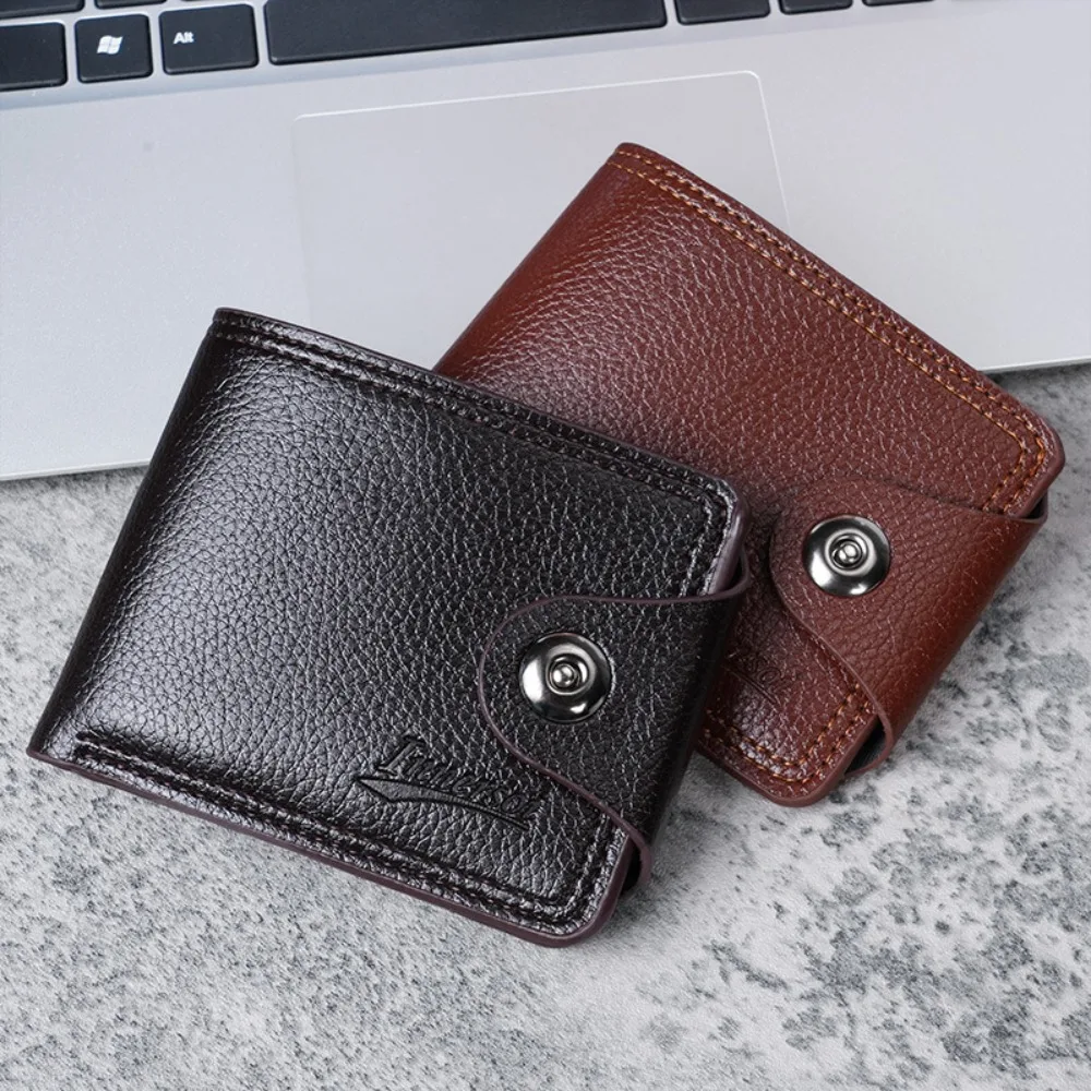 

Waterproof Two Fold Purse Solid Color Soft Men's Magnetic Buckle Purse Contracted Leisure Male Zipper Coin Pocket Daily Use