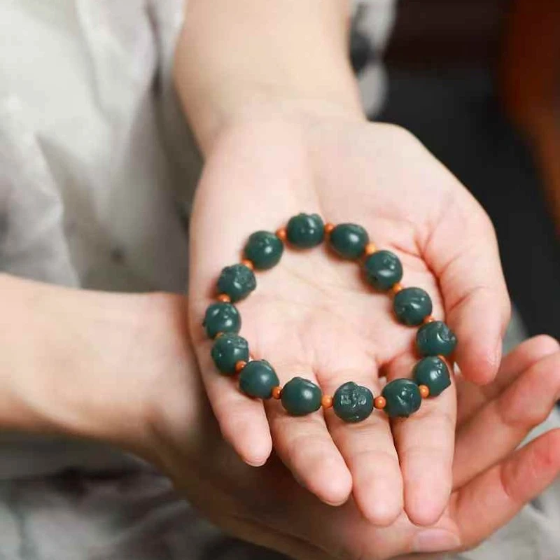 Natural Hotan Jade Qemuo Blue Old Material Buddha Bracelet Women