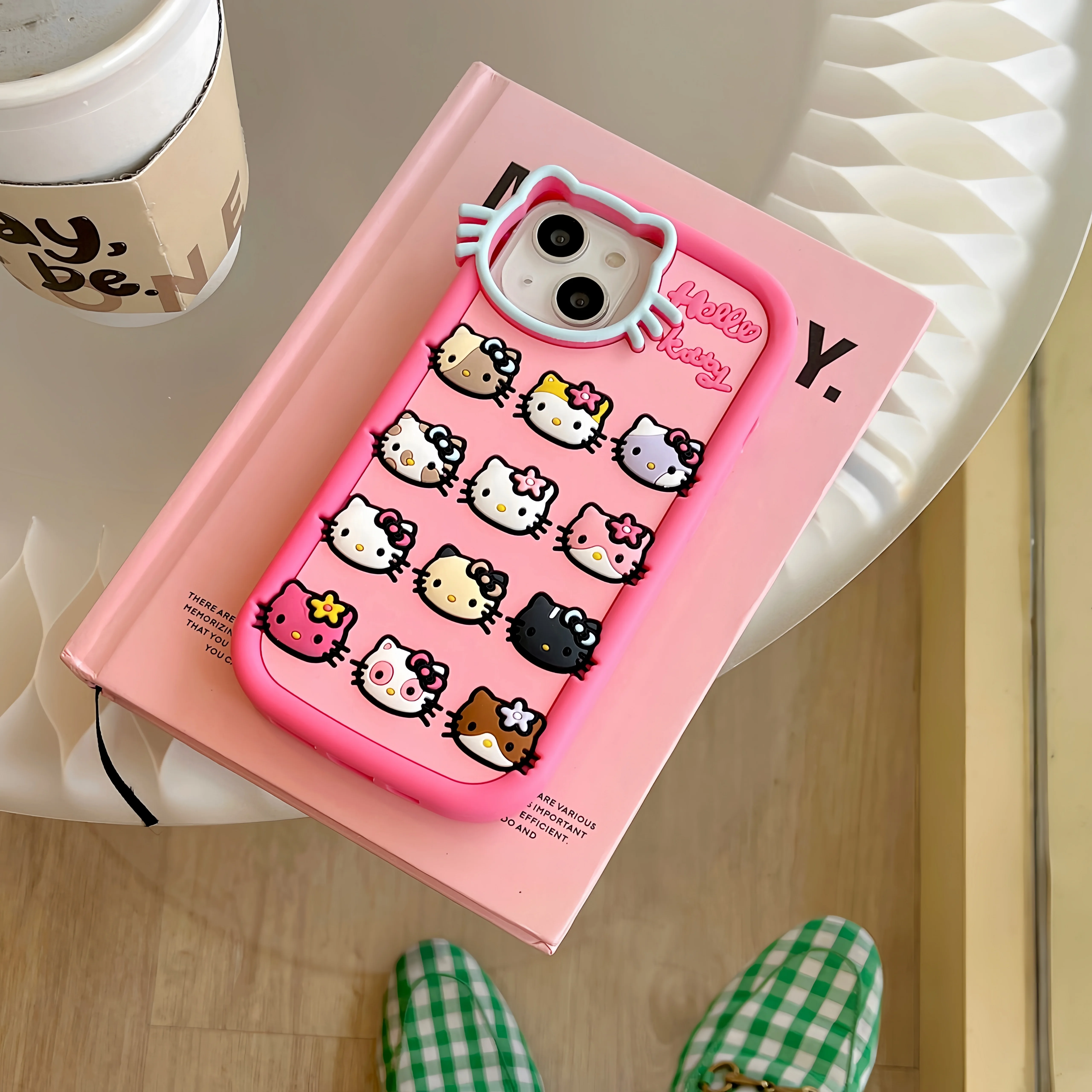 Sanrio Hello Kitty Cat 3D Stereoscopic Phone Cases For iPhone 14 Pro 13 12 11 Pro Max Cute Cartoon Soft Silicone Pink Back Cover