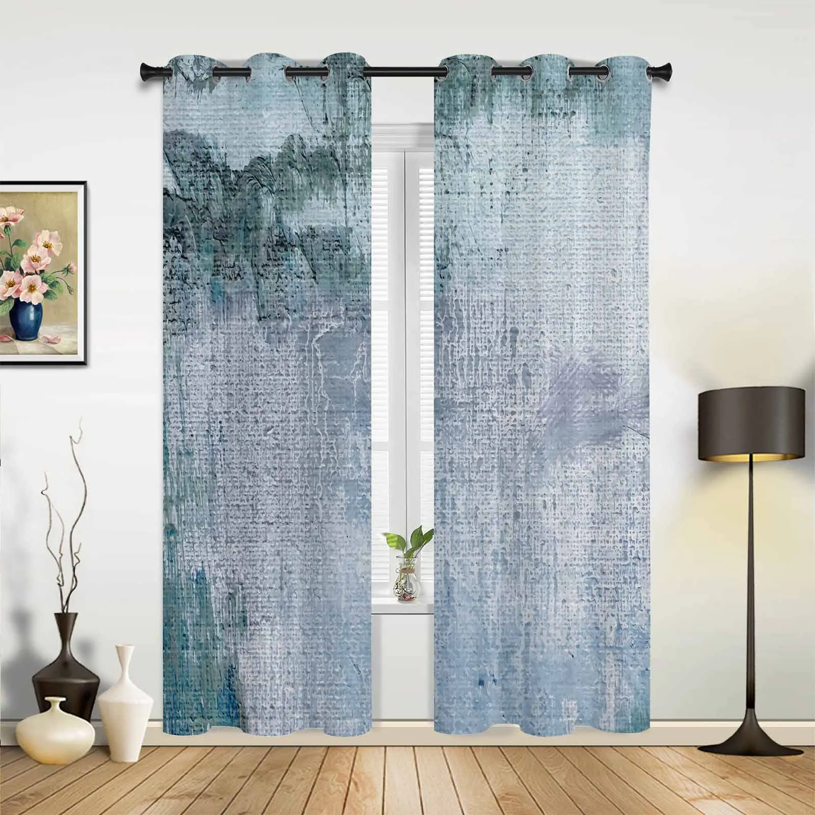 Abstract Streamline Modernist Marble Blue Living Room Curtains Modern Home Decor Kitchen Drapes Bedroom Balcony Window Curtains