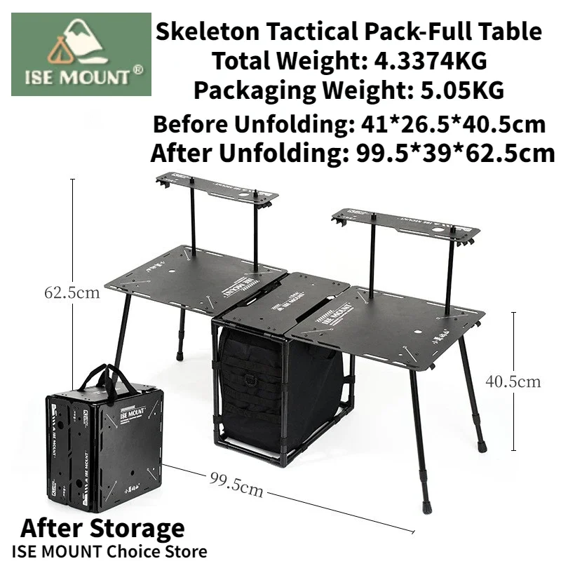 ISE MOUNT Outdoor Skeleton Tactical Pack Camping Portable Lightweight Folding Table Folding Camp Table Camping Bag Black Suit