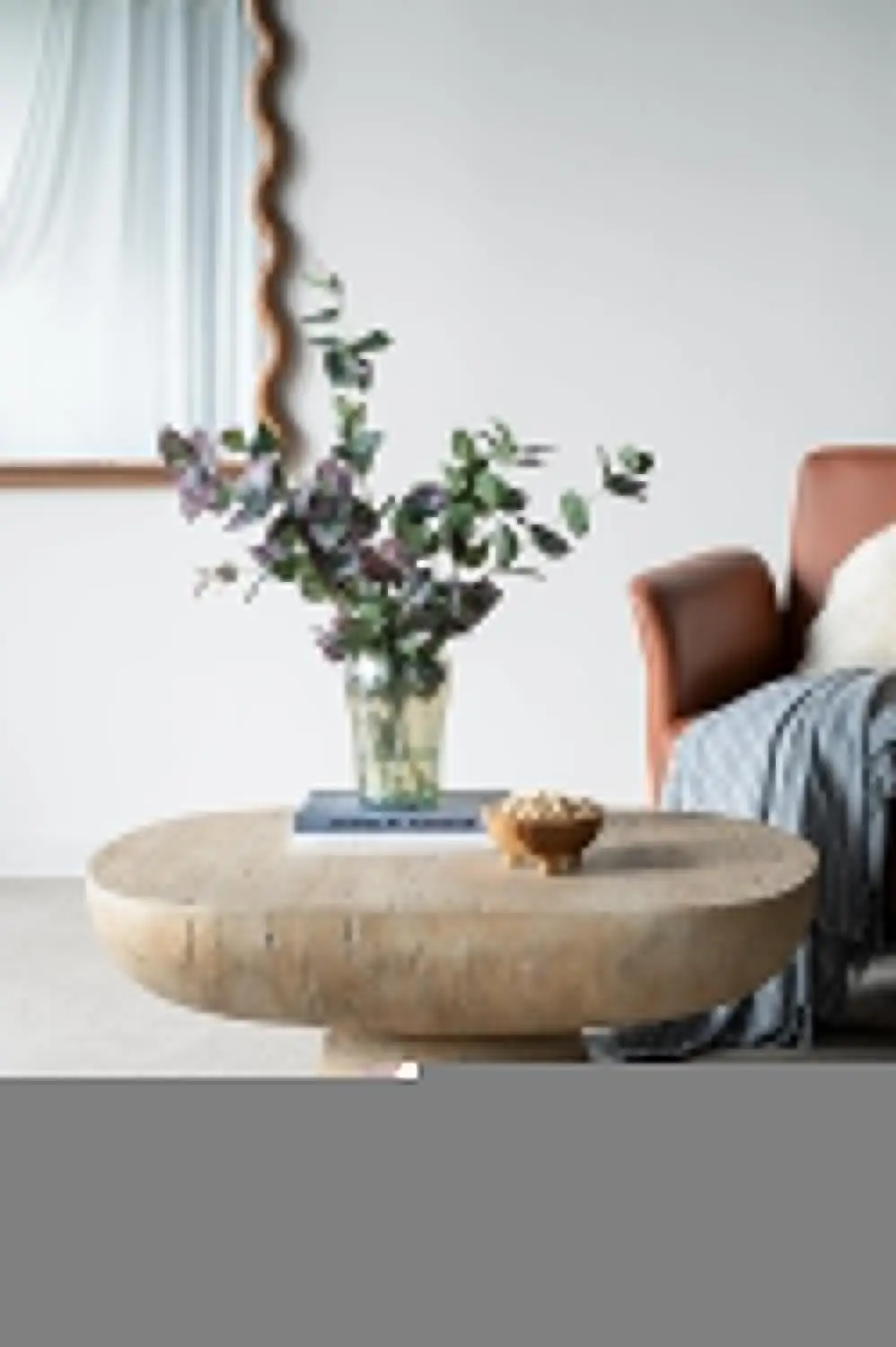 

36" Oval Coffee Table Modern Faux Stone Accent Center Side Table Living Room Magnesium Oxide Cream, Customized