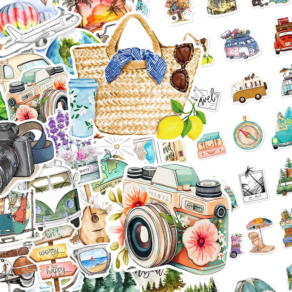 

10/30/50pcs Retro Outdoor Travel Cartoon Stickers Fresh Style Aesthetic Graffiti Sticker Scrapbook Phone Laptop Decals Wholesale
