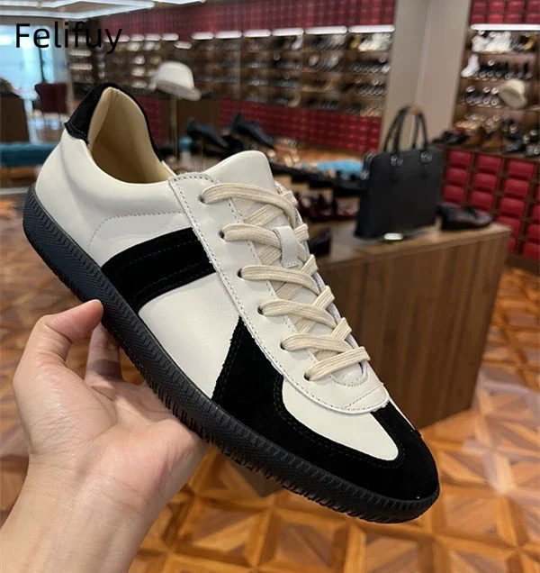 

Retro Flat Male Casual Shoes Patchwork Lightweight Sneakers Men Real Leather Sport Board Shoes Office Work Walking Footwear