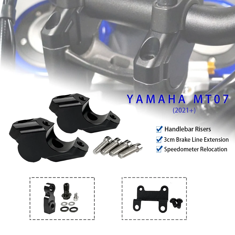 Motorcycle Handlebar Risers 30mm Offset 21mm Backward for 2021 2022 2023 Yamaha MT07 MT 07 Brake Clutch Line Adapter Extension