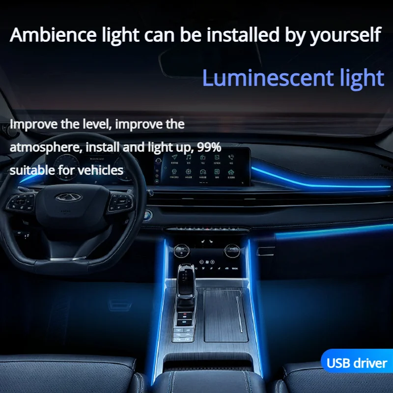 LED Car Neon Light Foot Light DIY Flexible EL Cold Light Line Tube With USB Auto Decoration Ambient Lamp