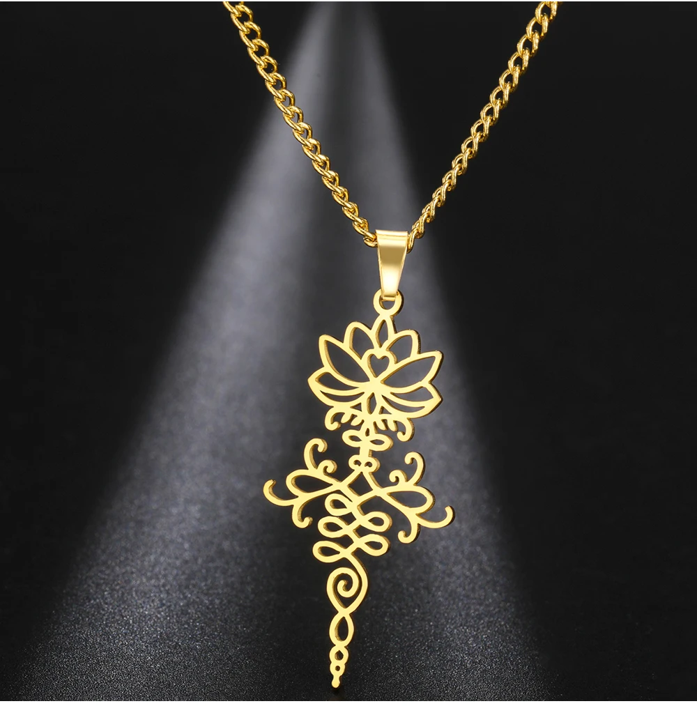 COOLTIME Lotusblume Anhänger Damen Halskette Edelstahl Mode Buddhismus Wiedergeburt und Reinheit Charm Halskette Amulett Schmuck – Detail 9